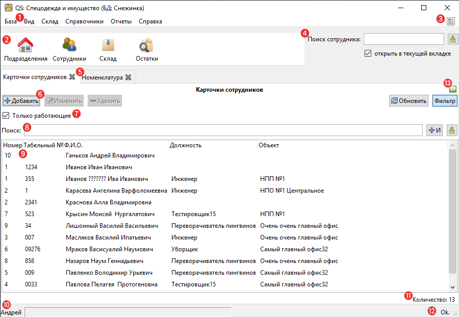 interface main window